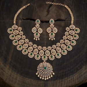 Polished Zircon Necklace Set With Adjustable Chain & Push Back Earrings